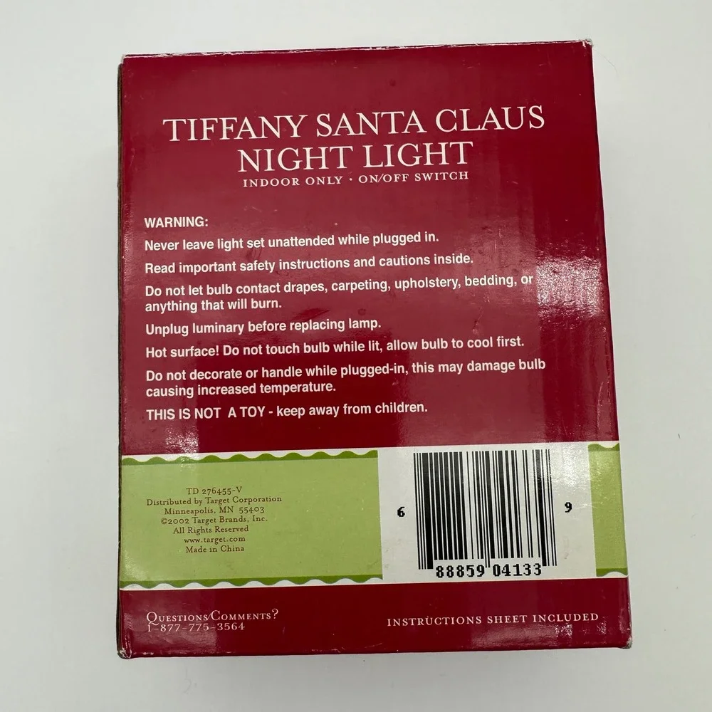 Target Stained Glass Tiffany Style Santa Claus Night Light Christmas Holiday Box
